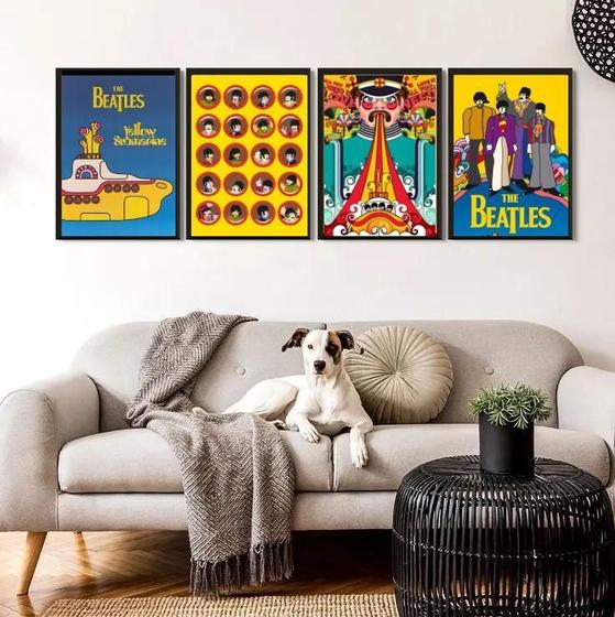 Imagem de Kit 4 Quadros Yellow Submarine - Beatles 33X24Cm - Com Vidro