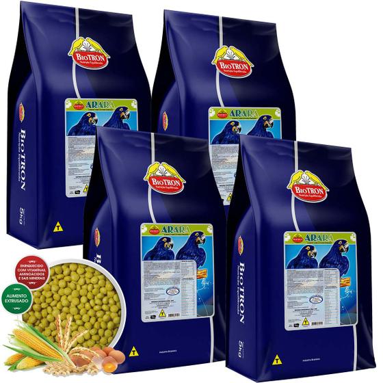 Imagem de Kit 4 Ração para Araras Biotron 5kg Extrusada Super Premium Alimento Cacatua Ararajuba Criador