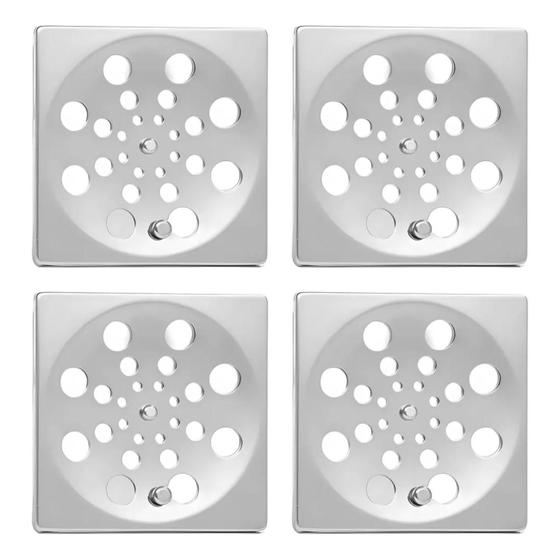 Imagem de Kit 4 Ralo Grelha 10x10 Quadrada Em Aço Inox Com Fecho Rotativo Abre E Fecha