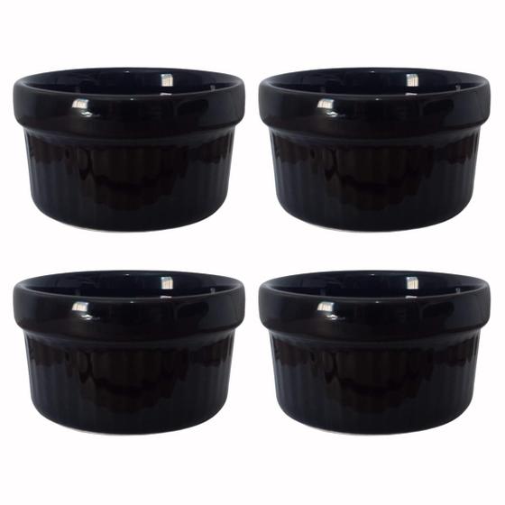 Imagem de Kit 4 ramequim cerâmica preto molheira forno ramekim 100ml