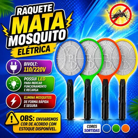 Kit 4 Raquete Elétrica Mata Pernilongo Mosca Cores Variadas