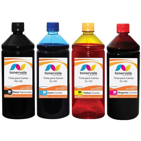 Imagem de Kit 4 Refil de Tinta Tankfull Para Canon PG-140 CL-141 - Canon MG3510 MX371 MX431 MX451 MX511 CMYK de 1 Litro