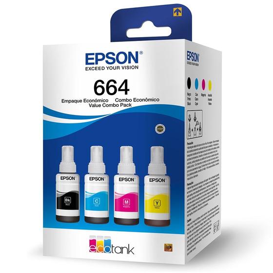 Kit 4 Refil de tintas T664 para impressora tank L575, L1300, L395, L495, L396, L656 Menor preço em Kit 4 Refil de tintas T664 para impressora tank L575, L1300, L395, L495, L396, L656