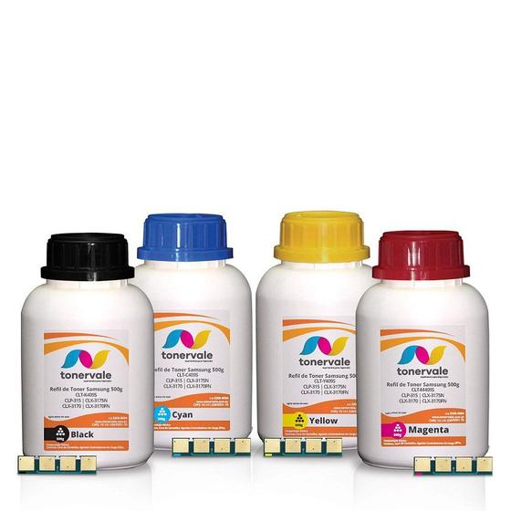 Imagem de Kit 4 Refil de Toner + 36 Chip TankFull Para Samsung CLP-315 CLX-3175N CLX-3170 CLX-3170FN CLX-3175 - CLT-409S CMYK de 5