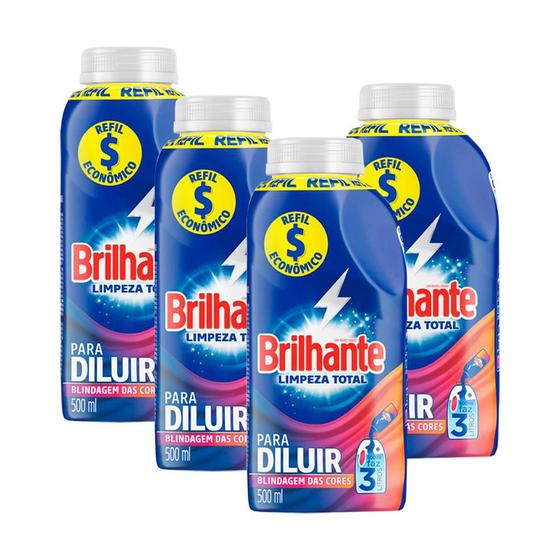 Imagem de Kit 4 Refil Sabão Líquido Concentrado Brilhante Limpeza Total 500ml