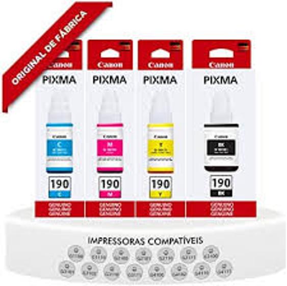 Kit 4 Refil Tintas Original GL-190 para G2100, G1100, G3100, G3102, G4100 Menor preço em Kit 4 Refil Tintas Original GL-190 para G2100, G1100, G3100, G3102, G4100