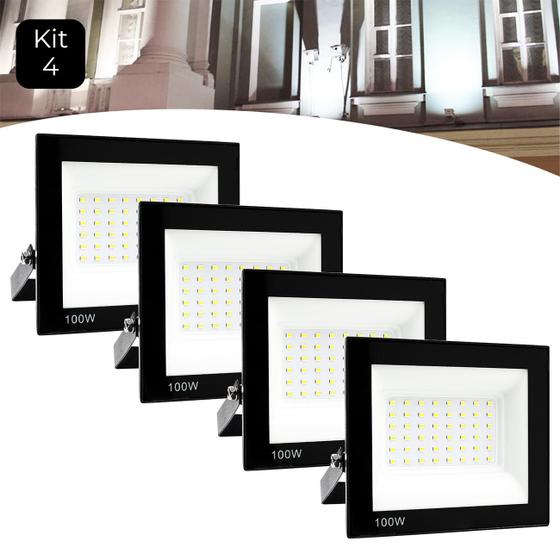 Imagem de Kit 4 Refletor Led 100w Holofote Bivolt Prova D'água Luz Branco Frio