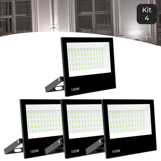Kit 4 Refletor Led 100w Holofote Bivolt Prova Dágua Frio Menor preço em Kit 4 Refletor Led 100w Holofote Bivolt Prova Dágua Frio