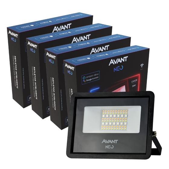 Imagem de Kit 4 Refletor Led Holofote Rgb 30W Prova D'Água Google Nest Alexa Echo Wi-Fi 2.4 GHz Avant