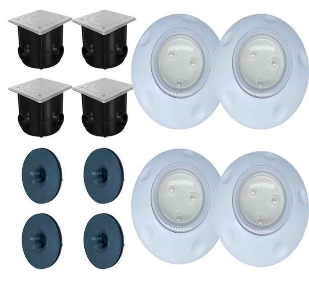 Imagem de Kit 4 - Refletor Led Piscina Fibra 9W Rgb + Caixa Passagem