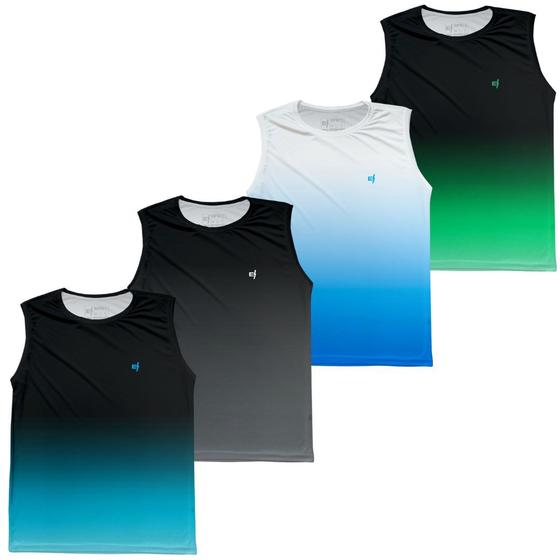 Imagem de Kit 4 Regata Camiseta Cavada Masculina Academia Dry Fitness Protecao UV Secagem rapida Musculacao Tr