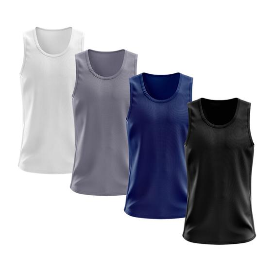 Imagem de Kit 4 Regatas Masculina Lisa Básica Dry Academia Treino Esporte Camisa Camiseta Blusa Esportiva Corrida Bike