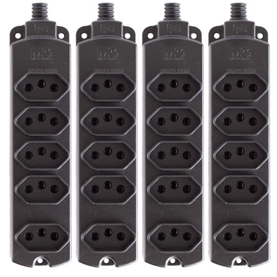 Imagem de Kit 4 Régua 5 Tomadas Múltipla Extensão plug 10a 20a 3P