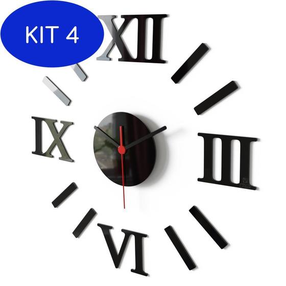 Imagem de Kit 4 Relógio De Parede Black Piano Monte Você Mesmo Sala