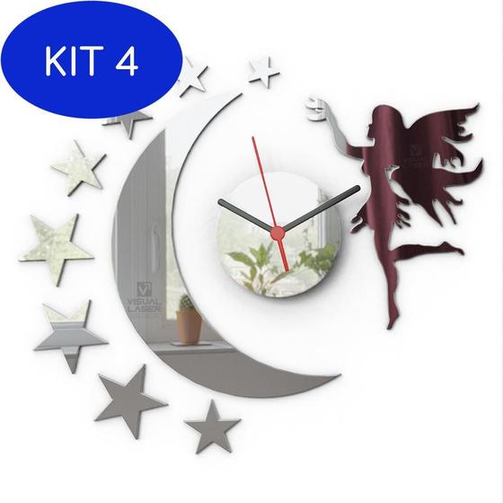 Imagem de Kit 4 Relógio De Parede Infantil Fada Grande