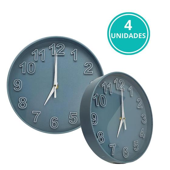 Imagem de Kit 4 Relógio Parede Cozinha Quarto Analógico Redondo 25 cm