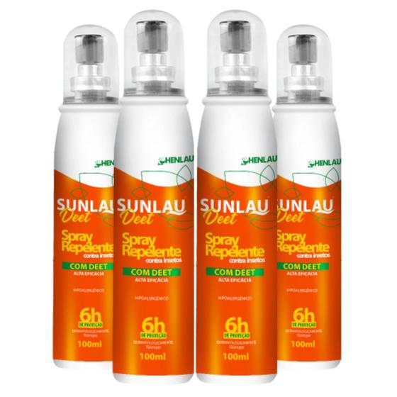 Imagem de Kit 4 Repelentes contra insetos Sunlau com Deet 15% em Spray e proteção de 6h com 100ml