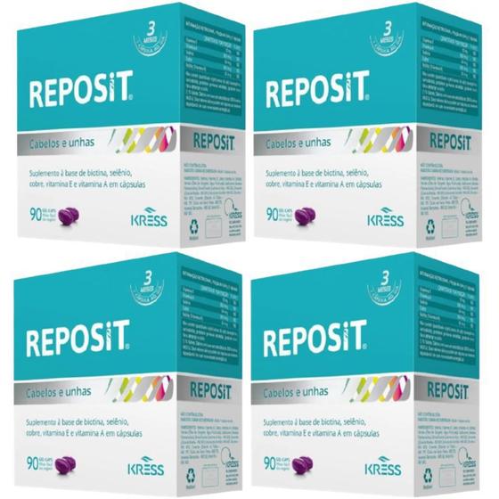 Kit 4 Reposit Cabelos E Unhas 90 Caps Gel Kress Fortalecedor 