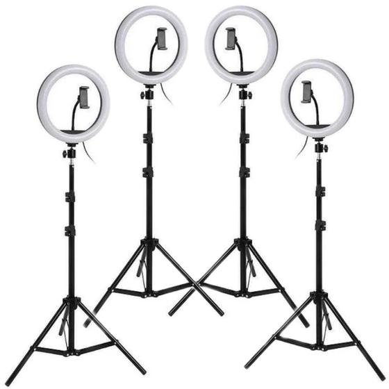 Imagem de Kit 4 Ring Light Anel De Luz Led 12" 30cm Tripé Grande 2,1m