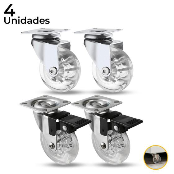 Kit 4 Rodinhas Móveis 50mm Silicone Gel 2 Com / 2 Sem Trava Menor preço em Kit 4 Rodinhas Móveis 50mm Silicone Gel 2 Com / 2 Sem Trava