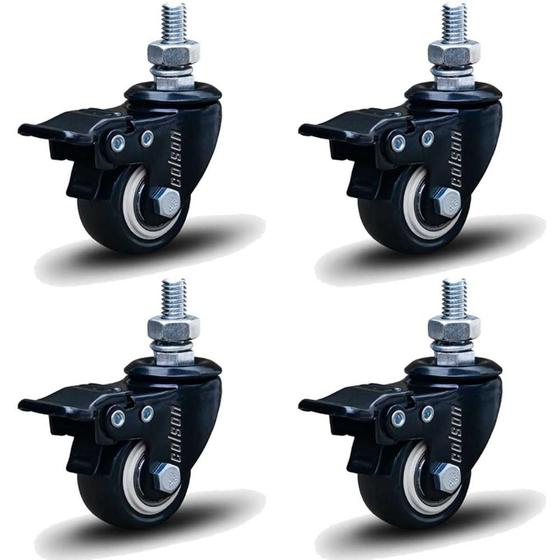 Imagem de Kit 4 Rodízio Linha Black Parafuso 3/8" 41mm Com Freio 120kg Preto - Colson
