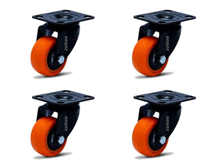 Imagem de Kit 4 Rodízio Linha Black Placa 3" 76mm Anti Risco Móveis 70kg Laranja Sem Freio - Colson