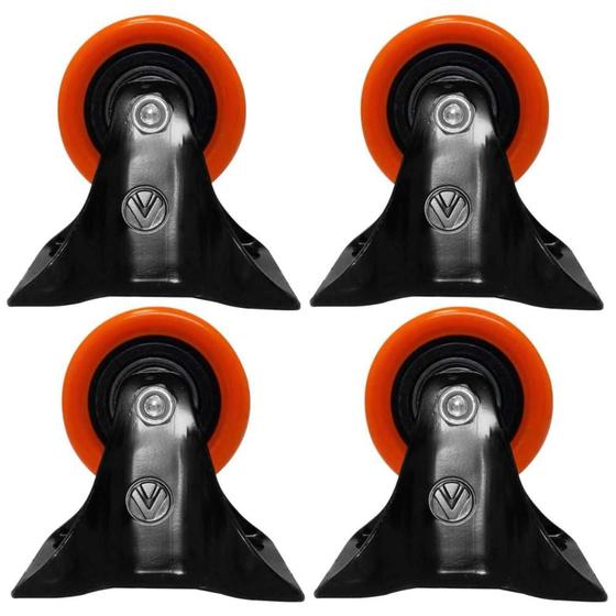 Imagem de Kit 4 Rodízio PVC Laranja 2" 50mm Fixo - A09120-F - Ajax