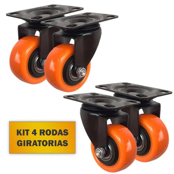 Imagem de Kit 4 Rodízio Rodinhas Giratórias Borracha Roda Reforçada Sem Freio Trava 50mm Peso 400kg
