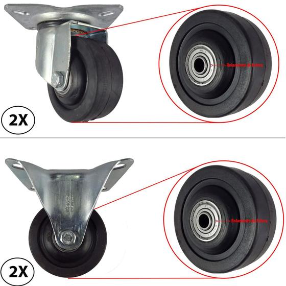 Imagem de Kit 4 Rodizios 312 Novex 2 Giratorios 2 Fixos Roda Borracha Maciça - BM312E12