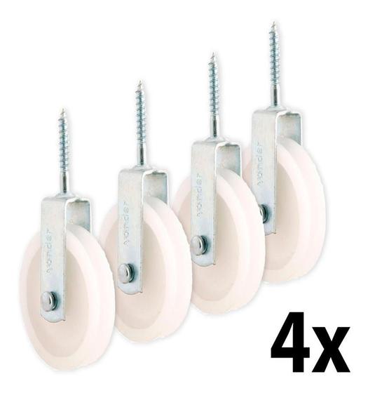 Imagem de Kit 4 Roldana Branca Plástica Com Parafuso 4cm