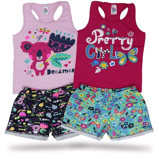 Imagem de Kit 4 Roupa Infantil Meninas Atacado 2 Blusinha Regatas + 2 Shorts em Moletinho