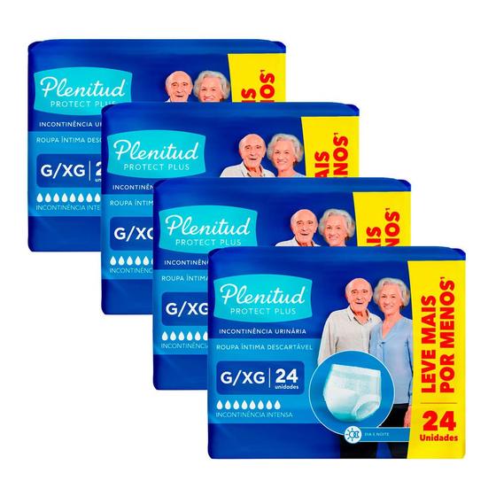Kit 4 Roupa Íntima Plenitud Protect Plus Unissex Tamanho G/XG 24 Unidades Leve Mais Por Menos cada Menor preço em Kit 4 Roupa Íntima Plenitud Protect Plus Unissex Tamanho G/XG 24 Unidades Leve Mais Por Menos cada