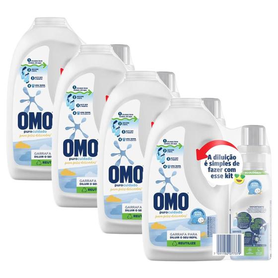 Imagem de Kit 4 Sabão Líquido Omo Puro Cuidado Para Diluir 500ml cada + Garrafa