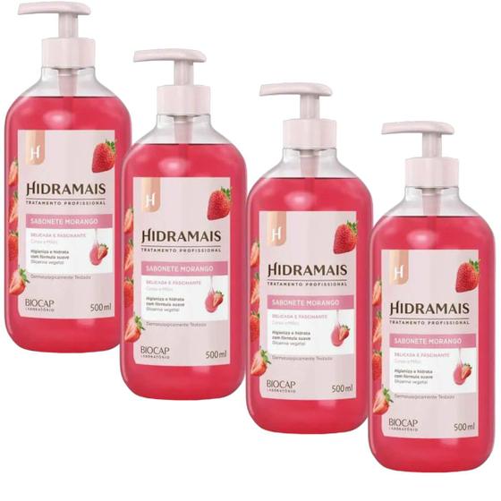 Imagem de Kit 4 Sabonete Gel Morango Delicada e Fascinante 500 ml Hidramais