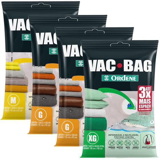 Imagem de Kit 4 Saco Vacuo VacBag Embalagem Grande Médio Edredom Roupa