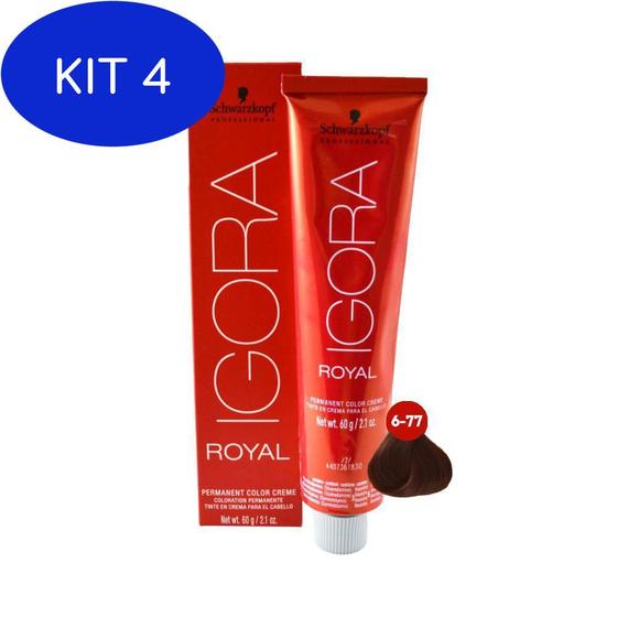 Imagem de Kit 4 Schwarzkopf Igora Royal 6/77 Louro Escuro Cobre Extra