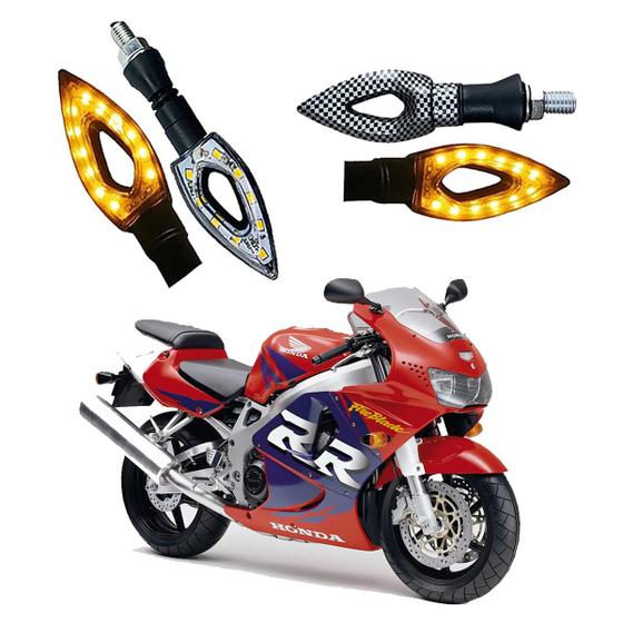 Imagem de Kit 4 Setas Esportivas Led P01C Carbono Modelo Flecha vazado Moto CBR 900RR Ano 2010 2011 2012 2013 2014 2015