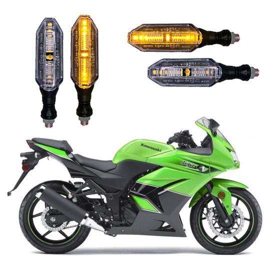 Imagem de KIT 4 Setas Esportivas Pisca de Led Modelo P26 Para Moto KAWASAKI NINJA 250R Ano 2016 2017 2018201920202021