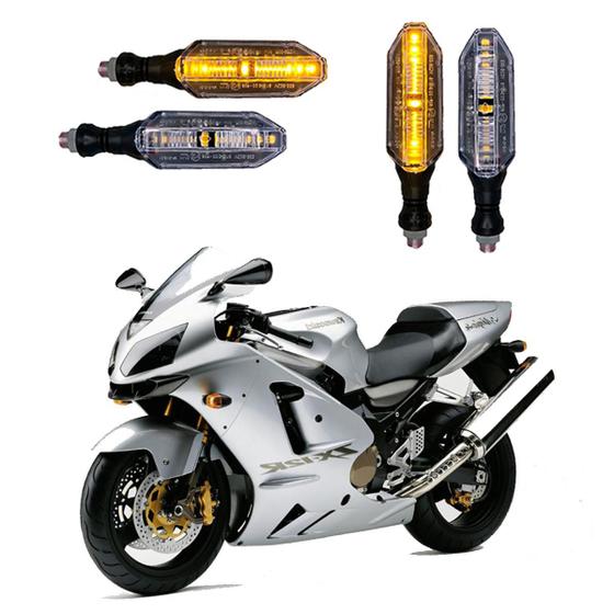 Imagem de KIT 4 Setas Esportivas Pisca de Led Modelo P26 Para Moto KAWASAKI NINJA ZX 12 R 1200 Ano 2016 2017 2018201920202021