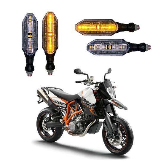 Imagem de KIT 4 Setas Esportivas Pisca de Led Modelo P26 Para Moto KTM SUPERMOTO 990R Ano 2016 2017 2018201920202021