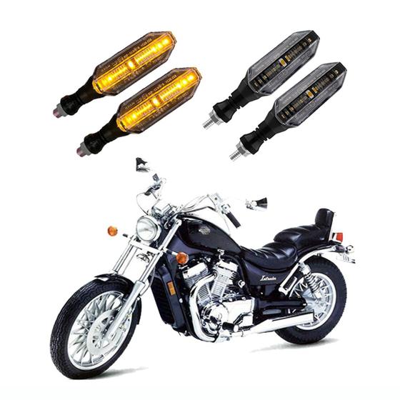 Imagem de KIT 4 Setas Esportivas Pisca de Led Modelo P26 Para Moto SUZUKI Intruder VS 800 GLP Ano 2004 2005 2006 2007 2008 2009