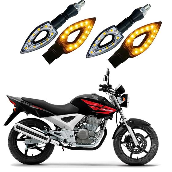 Imagem de Kit 4 Setas Sequenciais Led P01S Flecha Vazado Para Moto CBX 250 Twister 2004 2005 2006 2007 2008 2009 2010 2011 2012