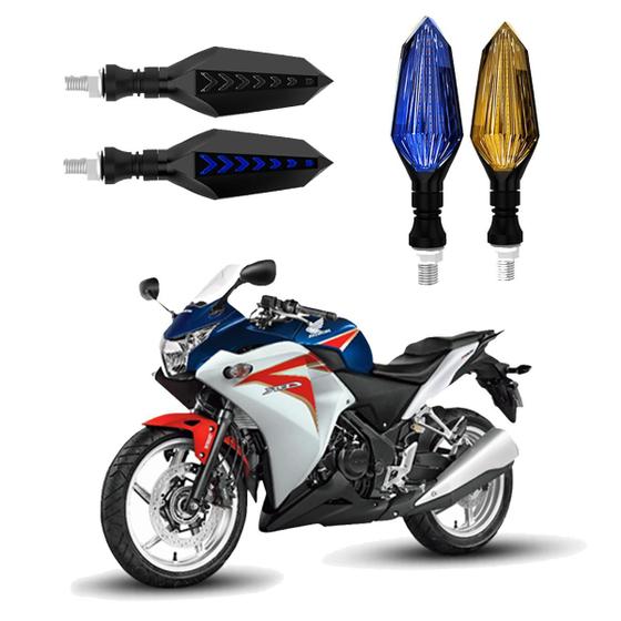 Imagem de KIT 4 Setas Sequenciais Led Universal Pisca Azul P43S Moto Honda CBR 250R 2004 2005 2006 2007 2008 2009 2010 2011 2012