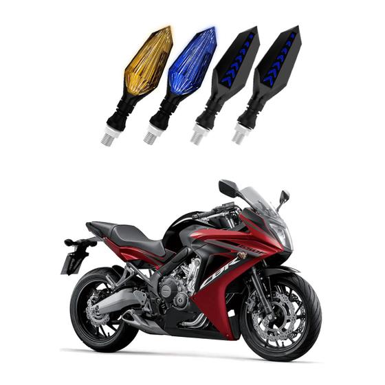 Imagem de KIT 4 Setas Sequenciais Led Universal Pisca Azul P43S Moto Honda CBR 650F 2004 2005 2006 2007 2008 2009 2010 2011 2012