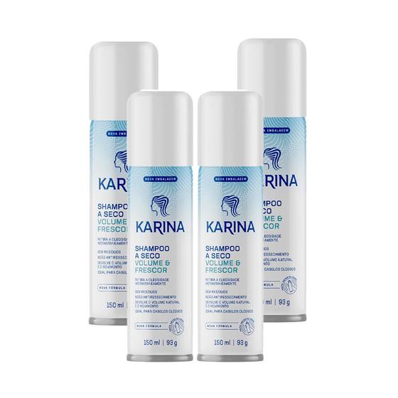 Imagem de Kit 4 Shampoo A Seco Karina Volume Frescor Para os Cabelos Retira Oleosidade Brilho Capilar 150ml