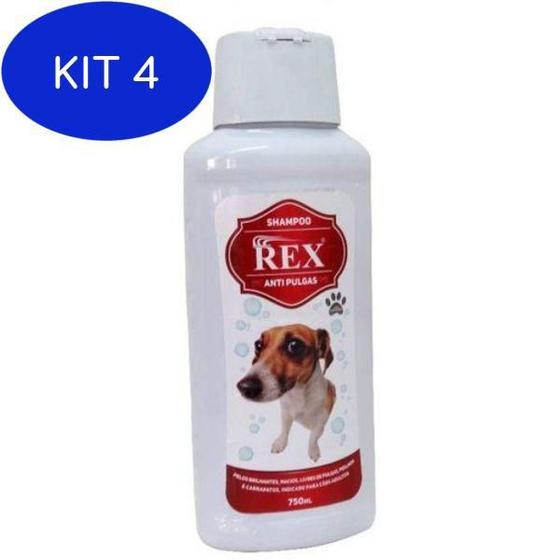 Imagem de Kit 4 Shampoo Para Cachorro Rex Anti-Pulgas 750ml