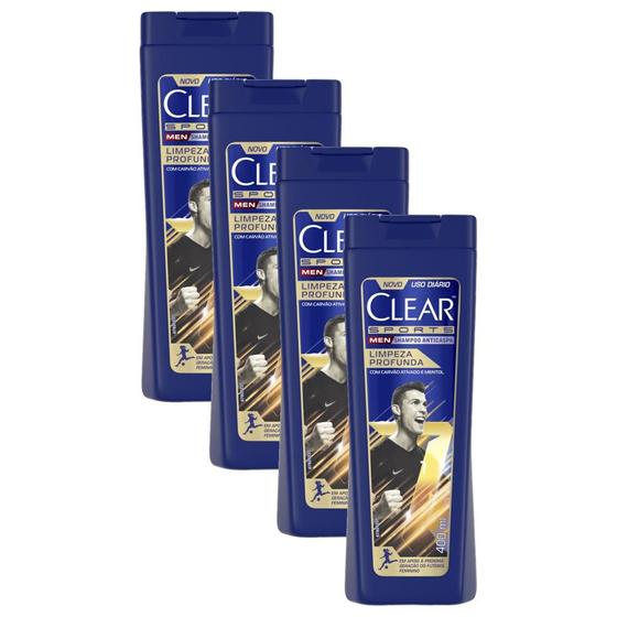 Imagem de Kit 4 Shampoos Anticaspa Clear Men Limpeza Profunda 400ml