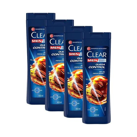 Imagem de Kit 4 Shampoos Anticaspa Clear Men Queda Control 400ml