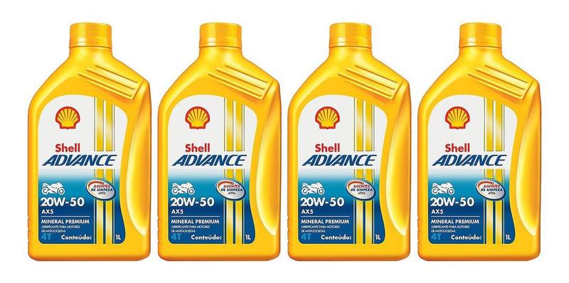 Imagem de Kit 4 Shell Advance 20w50 4t Ax5 Mineral Api Sl Jaso Ma2.