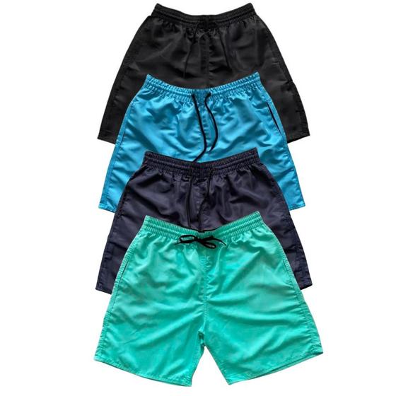 Imagem de Kit 4 Short Liso Moda Praia Tactel Bermuda Com Bolsos Verão Relaxado